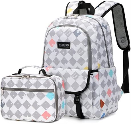 Backpack with Lunch Box 2pcs Set Checkered Laptop Kawaii Backpack