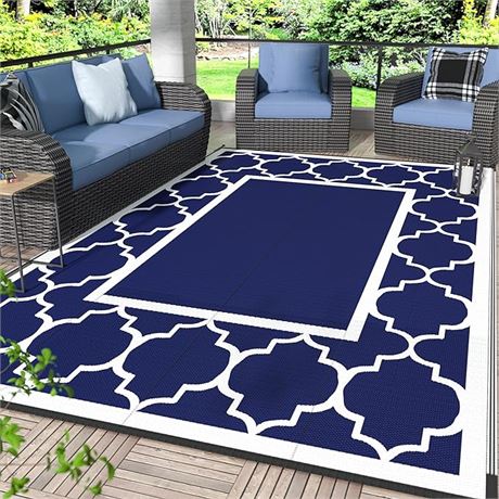 GENIMO 9' x 12' Outdoor Rug Waterproof for Patio Decor, Foldable Reversible