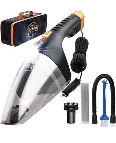 ThisWorx Car Vacuum Cleaner 2.0 - Upgraded w/ LED Light, Double HEPA Filter, 110