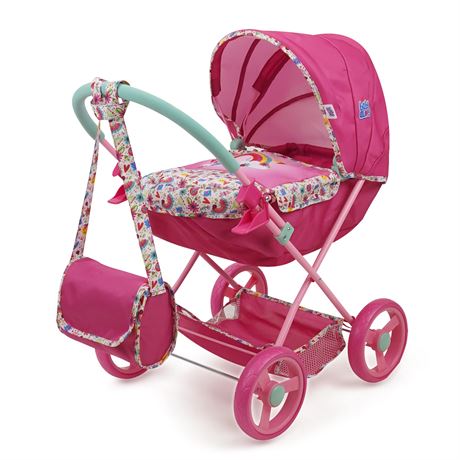 509 Crew Baby Alive: Deluxe Classic Doll Pram - Pink & Rainbow - Includes Matching Handbag/Diaper Bag, Fits Dolls up to 18", Large Canopy, Storage Basket & Bassinet, Pretend Play for Kids Ages 3+