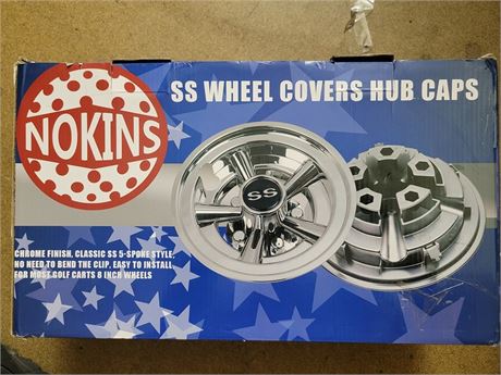 NOKINS Golf Cart SS Wheel Covers Hub Caps 8 inch (Set of 4, BLACK)