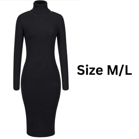 Size M/L, GLOSTORY Womens Winter Turtleneck Bodycon Sweater Dress