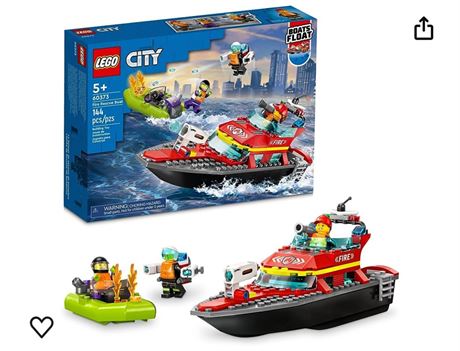 LEGO City Fire Rescue Boat 60373, Toy Floats on Water, with Jetpack, Dinghy and