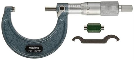 Mitutoyo 103-132 Outside Micrometer, Baked-Enamel Finish, Ratchet Stop, 1-2" Ran