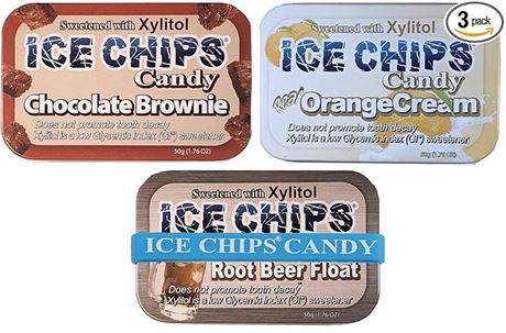 ICE CHIPS Candy 3 Pack Assortment (Chocolate Brownie, Orange Cream, Root Beer Fl