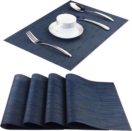 Set of 4 - Panda Palm Vinyl Placemats, Washable Table Mats Easy to Clean Woven P
