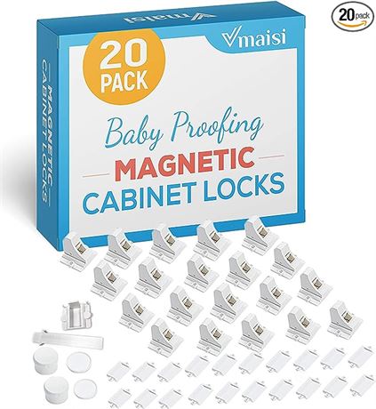 20 Pack Magnetic Cabinet Locks Baby Proofing - Vmaisi Children Proof Cupboard Dr