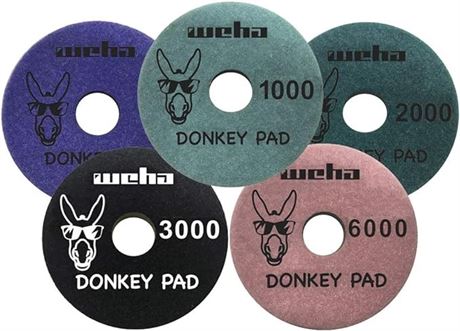 Set of 5, 4 inch -  Weha Donkey Quartz Face Polish Surface Polishing Pad - Full