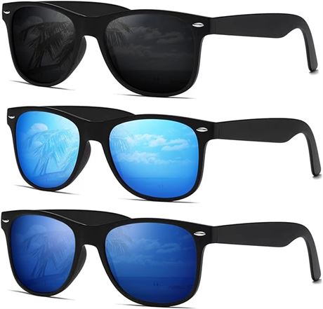 PACK OF 3 - Sunglasses Retro Mirror Lens for Driving Fishing UV400 Protection