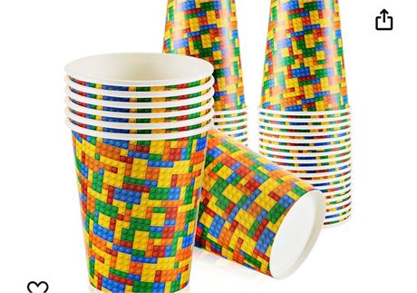 36 Pieces Building Block Paper Cups Brick Blocks 9 oz Party Supplies Colorful Cu