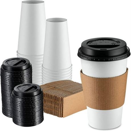 Comfy Package 16 Oz Paper Cups Disposable Coffee Cups with Lids & Coffee Sleeves