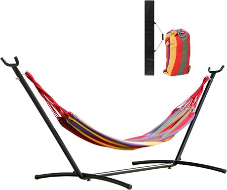 Outsunny Patio Hammock with Stand, Fabric Outdoor Hammock Bed with Stand, Free S