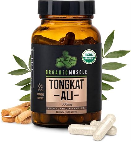 Organic Muscle Tongkat Ali for Men, 500mg - Pure & Potent USDA Organic Eurycoma Longifolia Root Supplement – Wild Grown Men's Health Support for Male Performance, Drive & Energizer
