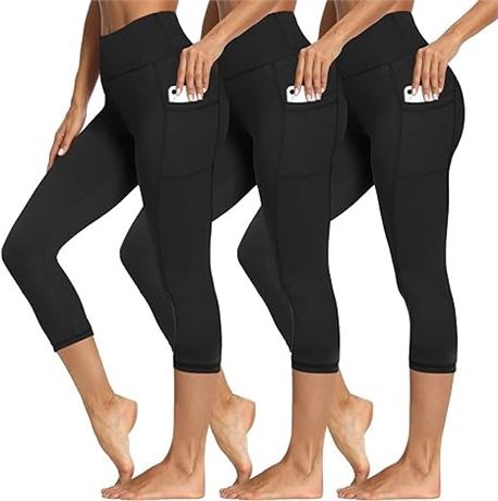 3 Packs Leggings with Pockets for Women, Soft High Waisted Tummy Control SZ L-XL