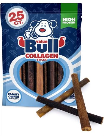 ValueBull USA Collagen Sticks, Premium Beef Dog Chews, 6" Thick, 25 Count