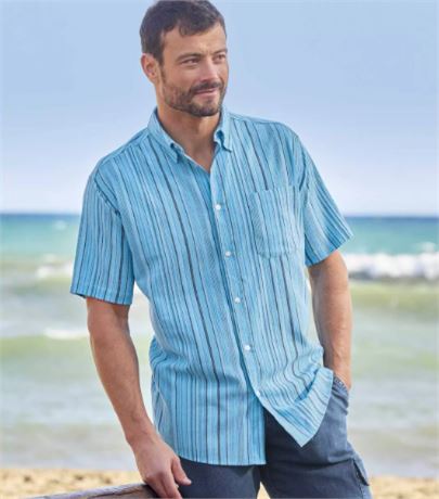 SIZE: M Men's Striped Crepe Shirt - Blue