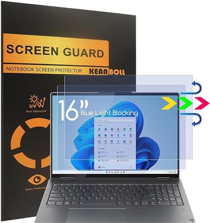 2 Pack 16 inch Screen Protector for Lenovo Yoga 7i 16, Anti Blue Light Glare