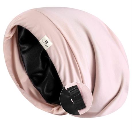 L-YANIBEST Silk Satin Bonnet Hair Cover Sleep Cap - Pink Adjustable Silk Lined