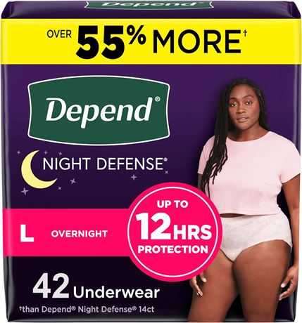 SIZE: L/42 Count Depend Night Defense Adult Incontinence Underwear for Women, Di