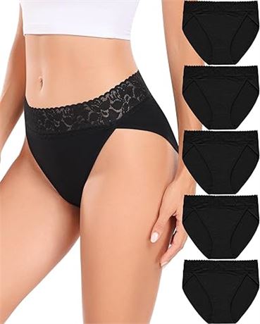 RHYFF Womens Underwear Cotton Bikini Panties High Cut Lace Panty Stretch Soft Hi