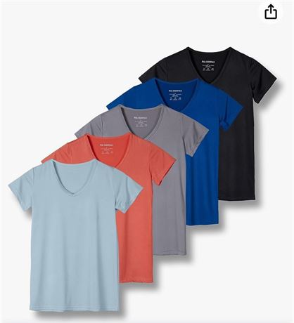 Real Essentials 5 Pack: Women's Short Sleeve V-Neck Activewear T-Shirt Dry-Fit W