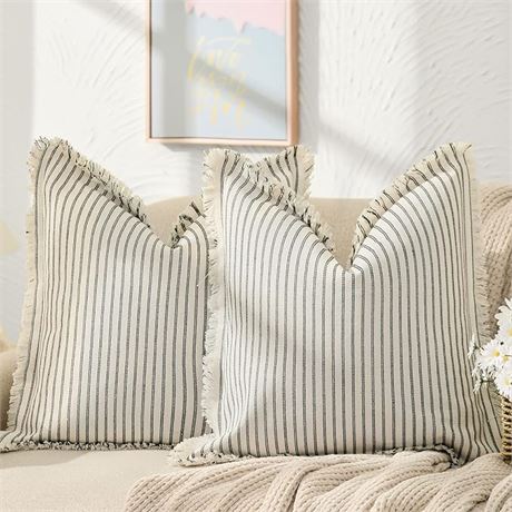 18x18,ZWJD Throw Pillow Covers Set of 2 Striped Pillow Covers with Fringe Chic