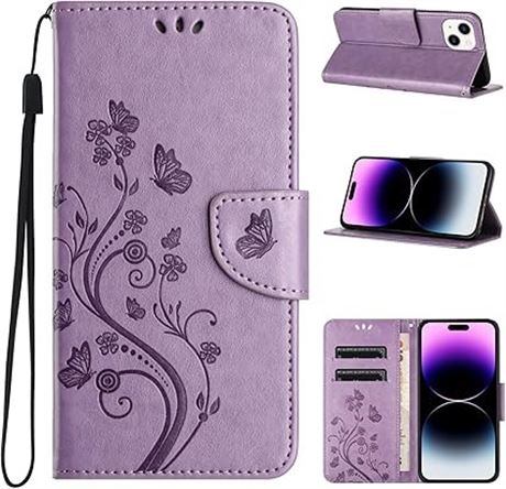 Lhyxuuk for iPhone 13PRO Wallet Case, iPhone 13 Étui Flower Butterfly Pattern