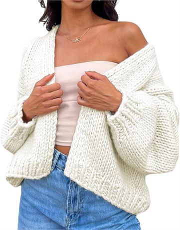 SIZE: L Women Button Down Sweater V Neck Cable Knit Crop Cardi...