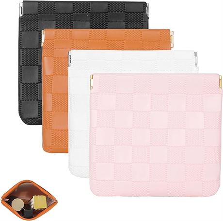 4 PCS, Ineowelly Small Makeup Bag Set for Purse, Coin Lipstick Organizer, Checke