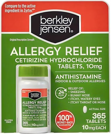 berkley jensen 24 Hour Allergy Relief (365-Count), 10 mg Cetirizine Hydrochlori