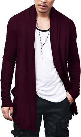 COOFANDY Men's Shawl Collar Cardigan Long Sleeve Cotton Over-Shirt - Large