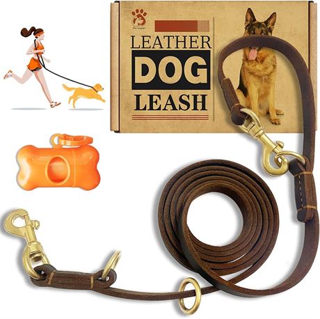 Hands Free Leather Dog Leash 8ft，Durable Genuine Leather Multi Function Dog Leashes，Strong Leather Leash for Small Medium Large Breed Dogs