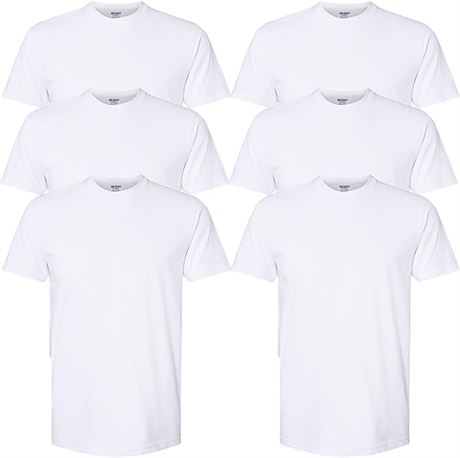 SIZE: L Gildan Adult Men S Tag Free Crew T-shirts White 6-Pack