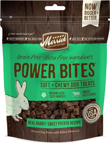 Merrick Power Bites Dog Treats, Real Rabbit and Sweet Potato Recipe,6oz. Bag