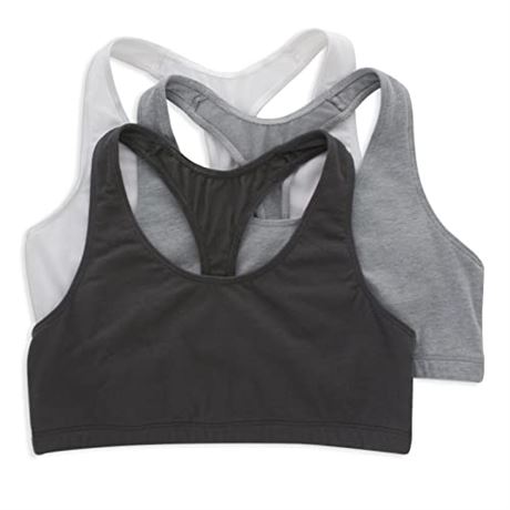 SMALL, 3 PACK - Hanes Women's Cotton Racerback Sports Bralette, Low Impact,\Whit