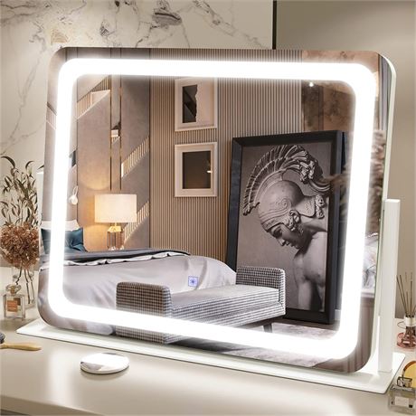 FENNIO Vanity Mirror with Lights 22"x19" LED Lighted Makeup Mirror,Large Makeup