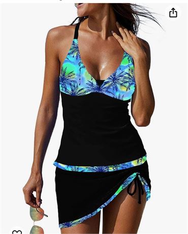 REKITA Sexy Tankini Swimsuits with Skirt 2 Piece Swimwear Color Block Bathing Su