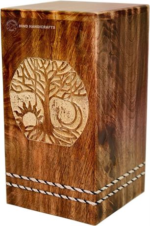 Hind Handicrafts Rising Sun Tree of Life Wooden Urns for Hum...
