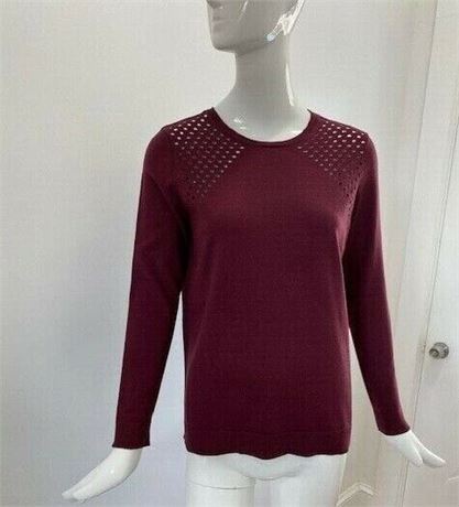 M,IMNYC Isaac Mizrahi Women's Purple Grenache Cut-Out Detail Sweater Long Sleeve