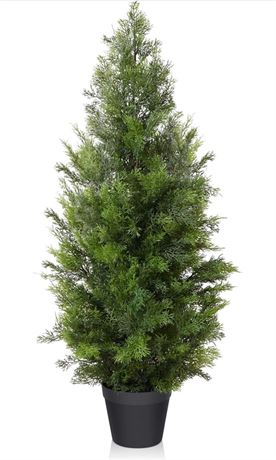 LOMANTO Outdoor Artificial Topiary Cedar Tree Fake Tree 3Ft UV Rated Potted