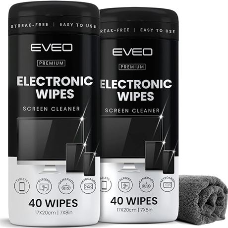 Electronic Wipes Streak-Free for Screen Cleaner & Smart Watch [2 Pack x 40] TV