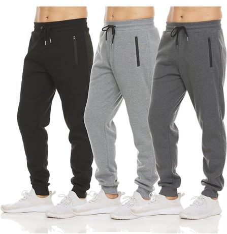SIZE:LARGE, PURE CHAMP Mens 3 Pack Fleece Active Athletic Workout Jogger Sweatpa