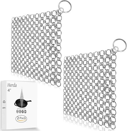 2Pack Cast Iron Cleaner Chainmail Scrubber, Iron Skillet Scrub Brush