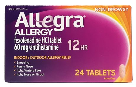 2 PACK, 24 Tablets ea - Allegra 24 Hour Allergy Medication, Non Drowsy, Fast and