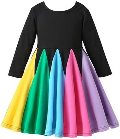 Toddler Baby Girls Rainbow Ruffle Strap Tutu Dress Casual Cotton Twirly SZ 4-5 T