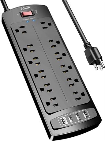 ALESTOR Power Bar,Surge Protector Power Strip with 12 Outl...
