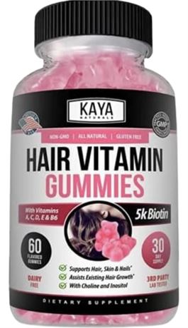 Kaya Naturals Hair Growth Gummies - Biotin 5000mcg Vitamins for Healthy Hair