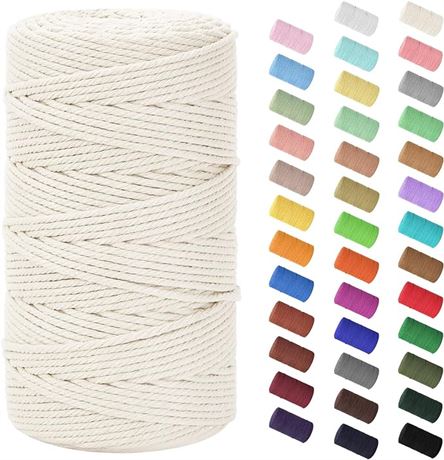 3mm x 220Yards (656Feet) Macrame Cord, Natural Cotton Macrame Rope - 2 Strands T