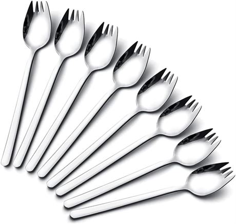 Sporks, IQCWOOD 8 Pack 18/10 Stainless Steel Sporks, 7.4 Inches Long Handle