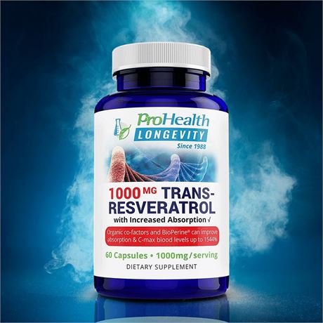 60 caps - ProHealth Longevity Trans-Resveratrol (1000 mg per 2 capsule serving